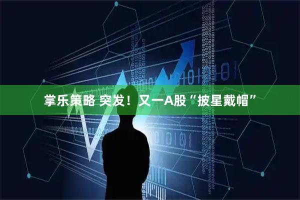 掌乐策略 突发！又一A股“披星戴帽”